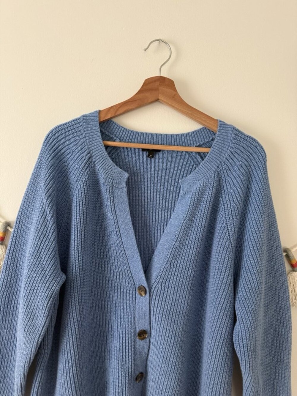 Talbots Blue 100% Cotton V-neck Ribbed Knit Cardigan Chunky Cottage Cozy 3x - Picture 4 of 8